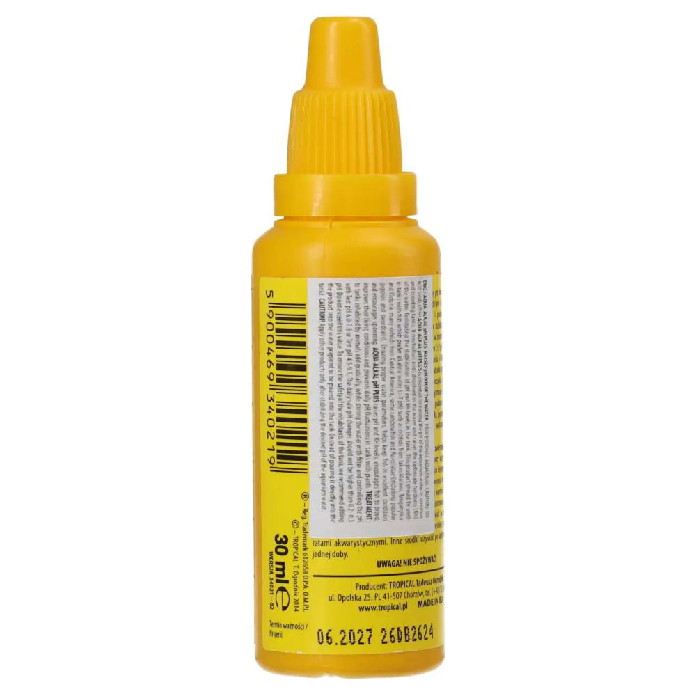 Tropical Aqua-Alkal pH Plus 30ml
 - white and yellow back label of water treatment