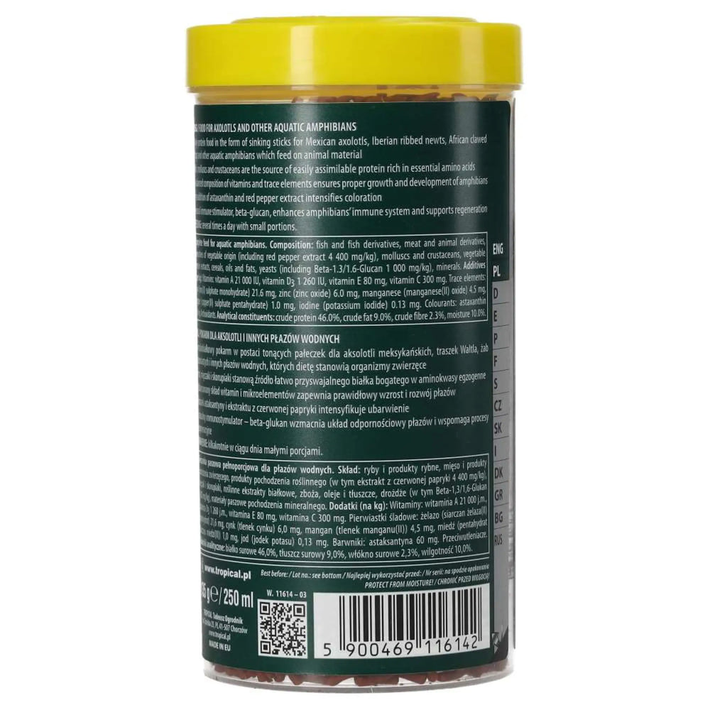 Tropical Axolotl Sticks 250ml/135g - back label with warnings and how to use 