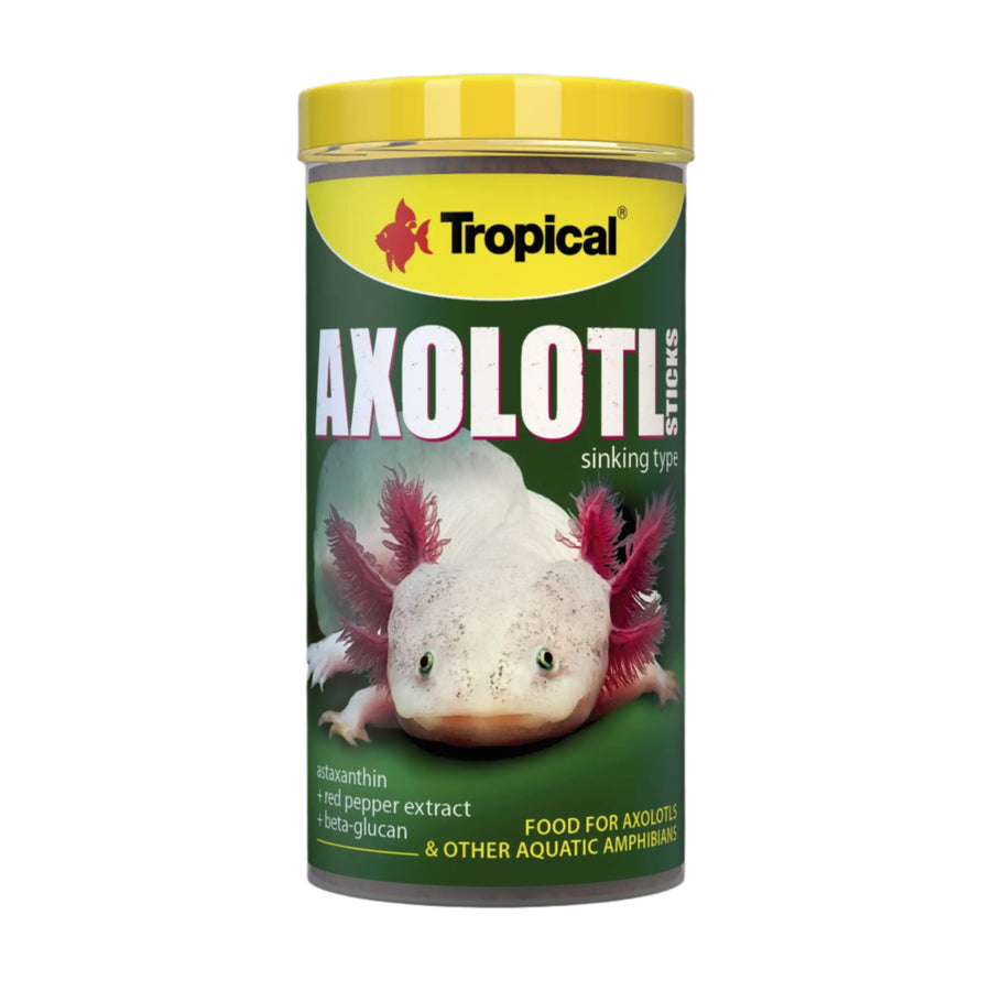 Tropical Axolotl Sticks 250ml/135g - stick food for amphibians, green and yellow tub, twist top