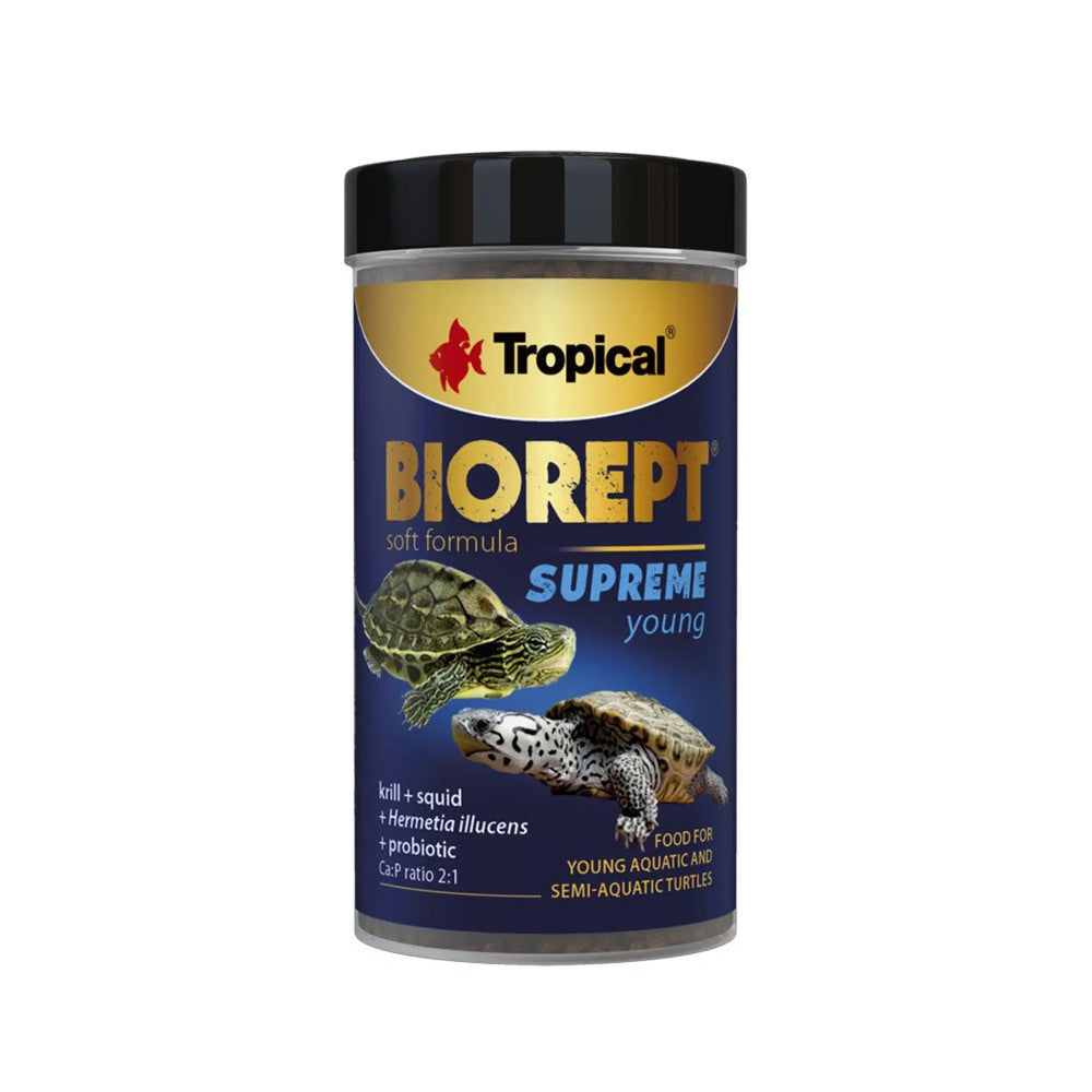 Tropical Biorept Supreme Young 100ml/36g bio rept food for young aquatic and semi aquatic turtles with a blue label 