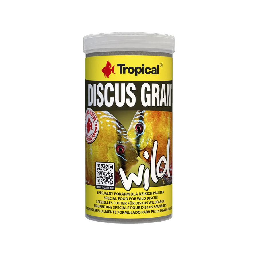 Tropical Discus Gran Wild 250ml/110g - fish food, black and yellow tube, pop off lid. 
