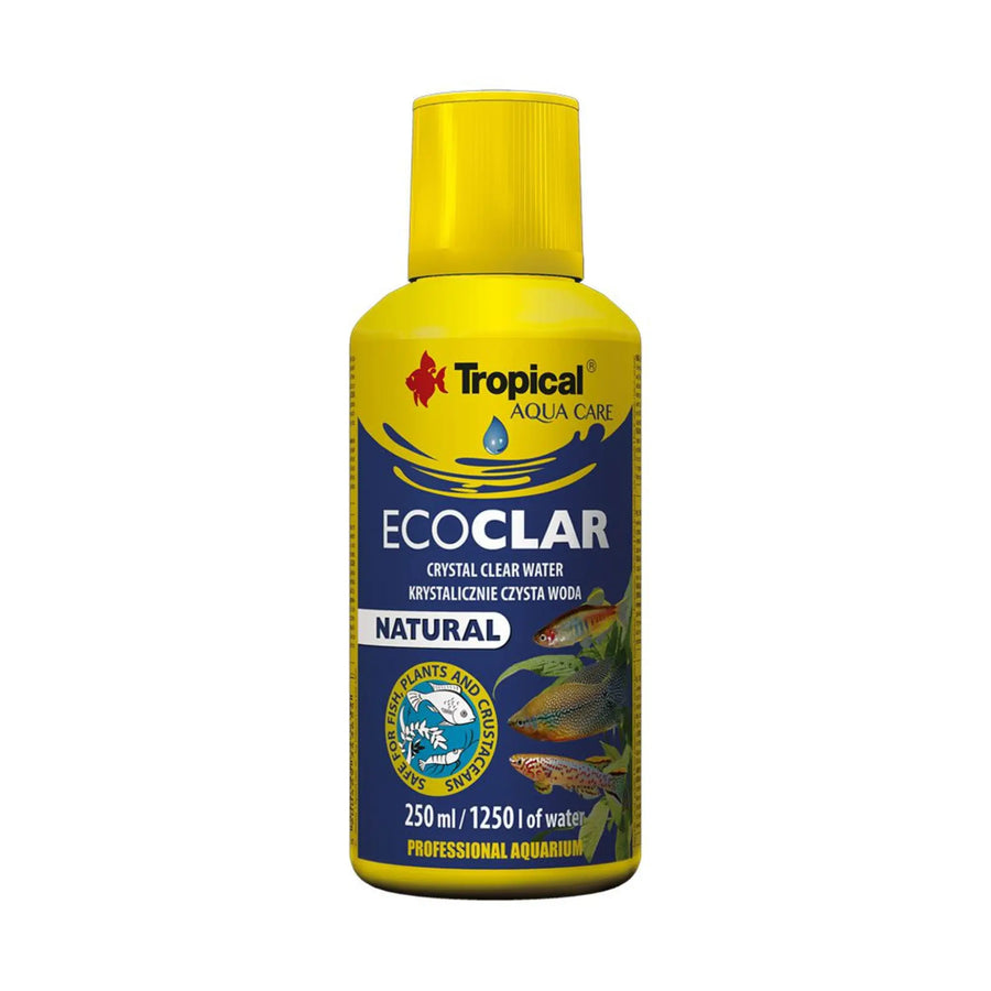 Tropical Ecoclar 250ml - water treatment in a blue and yellow shaker bottle