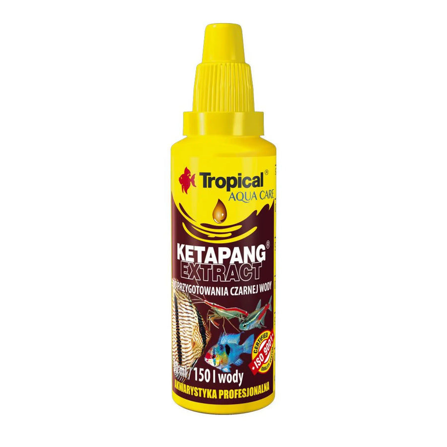 Tropical Ketapang Extract 30ml - yellow bottle with brown label, ketapang tropica aqua care