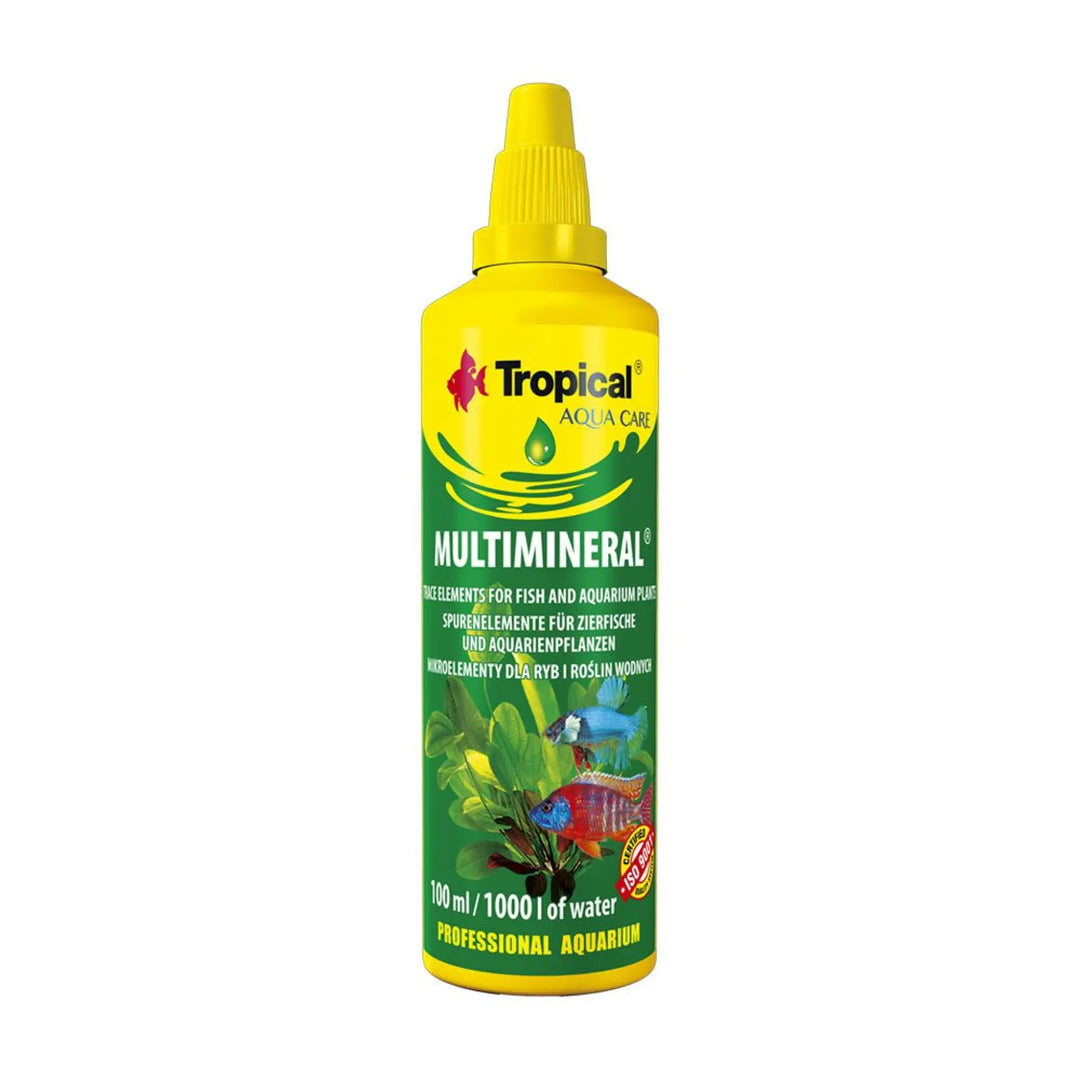 Tropical Multimineral 100ml - large dropper bottle with green label and blue and red fish. 