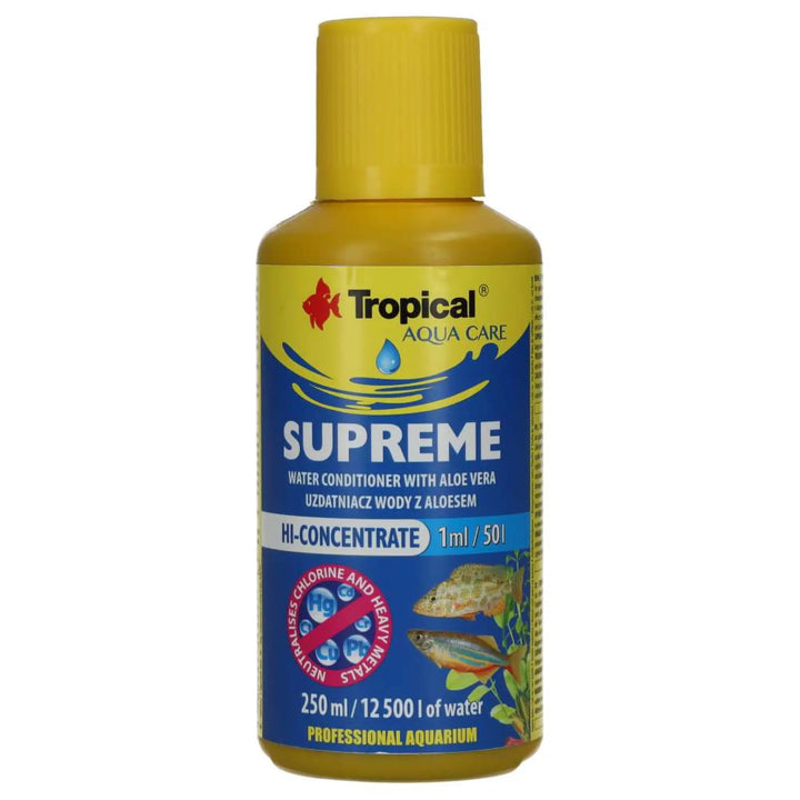 Tropical Supreme 250ml- screw top yellow and blue aqua care bottle